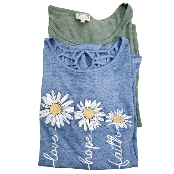 Set Of 2 Joei & I Womens 2X Graphic T-Shirts Blue & Green Cotton Blend - Picture 1 of 14